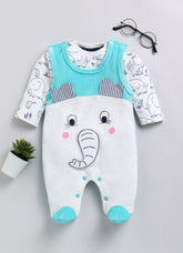 Full Sleeve Top with Velour Romper - Green Elephant